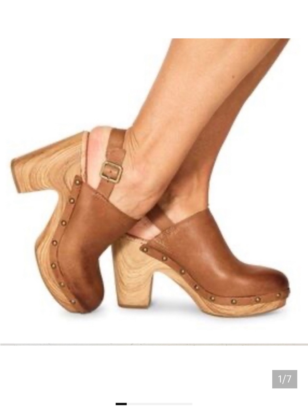 Kork-Ease Darby  8M Sling Back Platform Brown Leather Clogs Studded